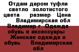 Отдам даром туфли светло- золотистого цвета, 38 размер › Цена ­ 10 - Владимирская обл., Владимир г. Одежда, обувь и аксессуары » Женская одежда и обувь   . Владимирская обл.